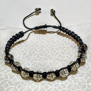 Shamballa Unisex Adjustable Crystal Hematite Beads Woven Black Silver Bracelet